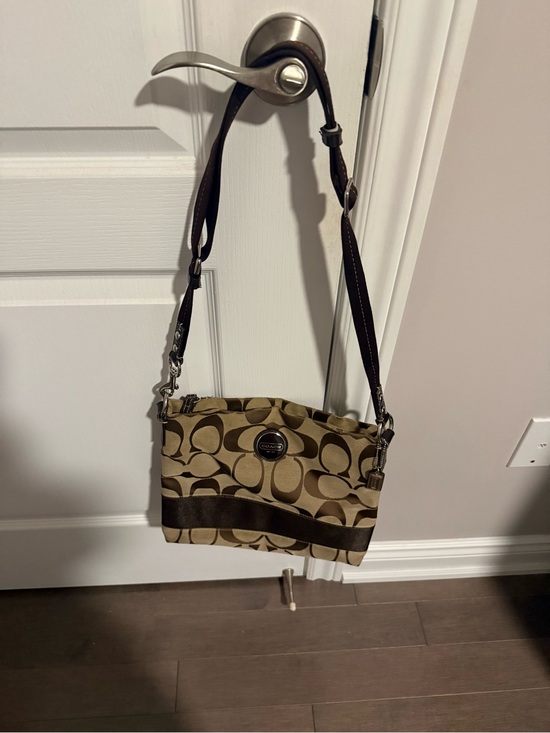 Coach Handbags - Coach Tan and Brown Signature Shoulder Bag